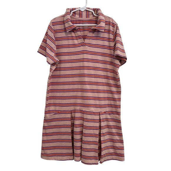 Hanna Andersson 140 size 10 Girls Drop Waist Collared Dress Pink Stripe - Picture 1 of 4